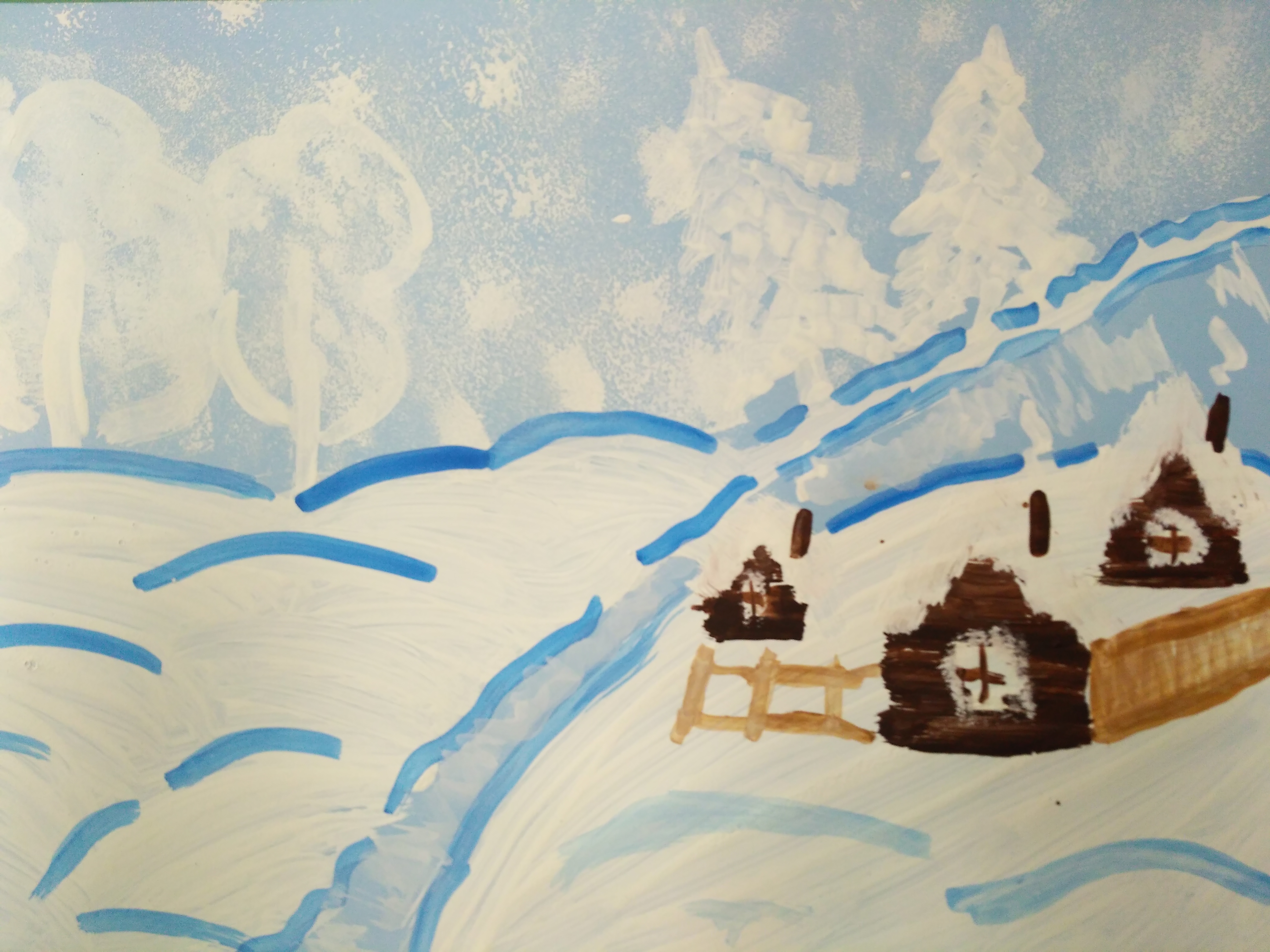 Рисунок дошкольника Зимний пейзаж