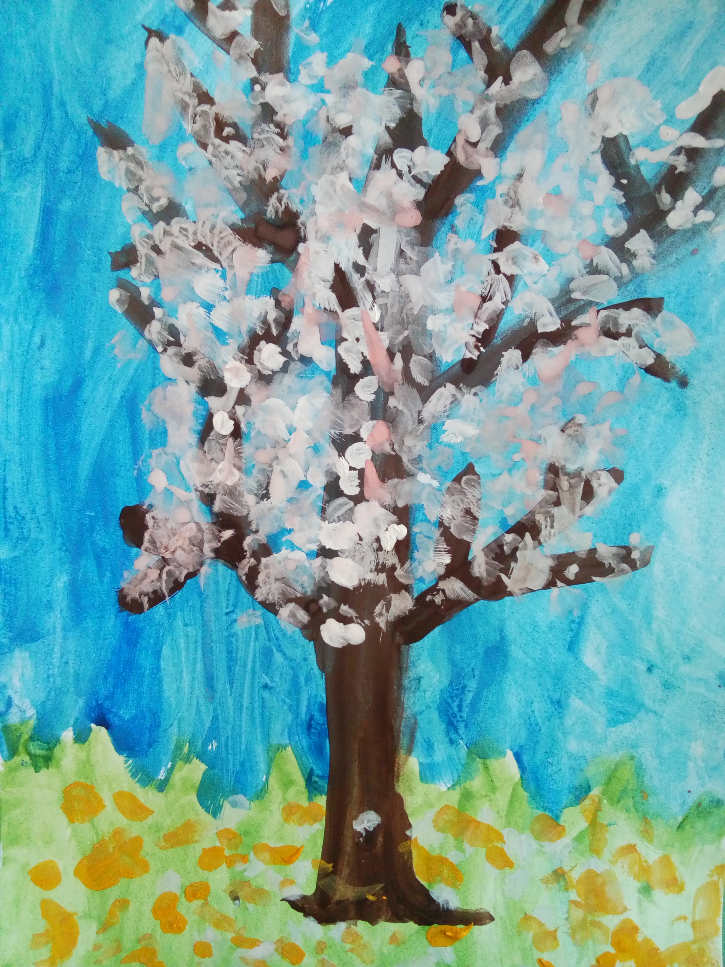 Рисунок дошкольника Яблоня в цвету
